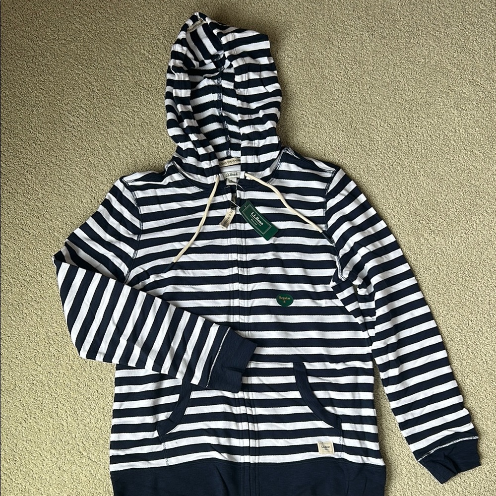 NWT L.L. Bean Organic Cotton Striped Hoodie